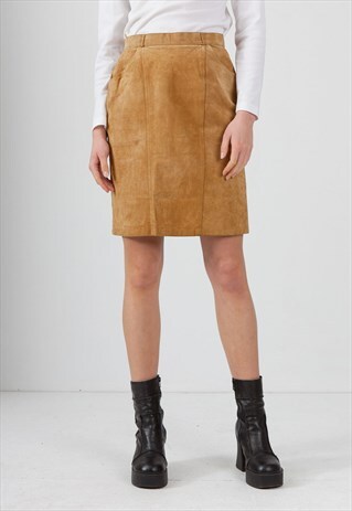 VINTAGE BROWN LEATHER MINI PENCIL SKIRT