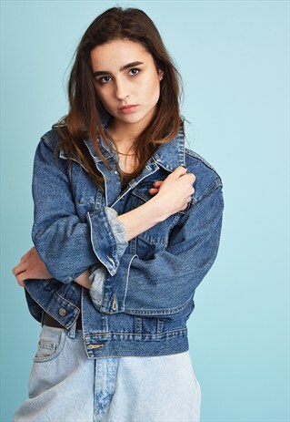 90'S RETRO STONEWASH DENIM CROPPED JACKET TOP