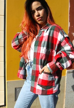 Red, White & Green Check Thick Flannel Long Sleeved Shirt