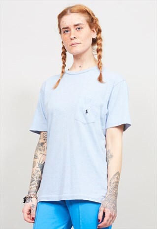VINTAGE 90'S POLO RALPH LAUREN PASTEL BLUE T-SHIRT