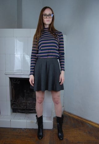 VINTAGE Y2K STRIPPED FUNKY FESTIVAL BLOUSE JUMPER IN NAVY