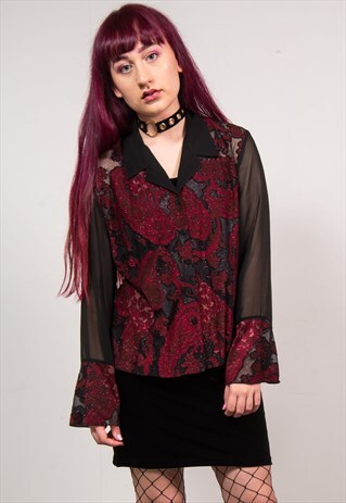 VINTAGE 90'S FLORAL PRINT FLARED SHEER SHIRT BLOUSE
