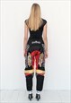 90'S VINTAGE INCREDIBLE BIKER TROUSERS IN RED/ BLACK/ YELLOW