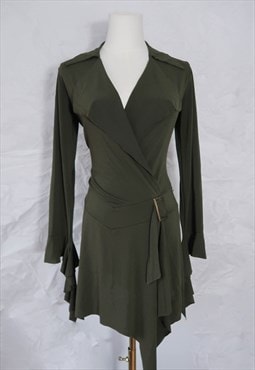 vintage y2k Witchy Khaki Asymmetrical Wrap Dress