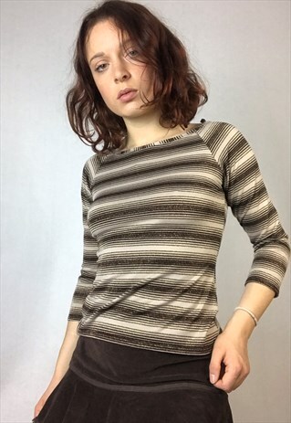 90S BROWN GLITTERY STRIPED TOP