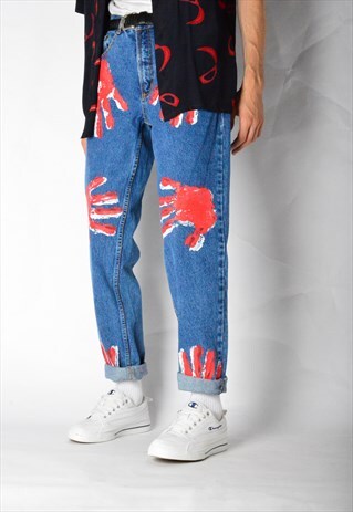REWORKED HAND PAINTED VINTAGE 90S BLUE JEANS
