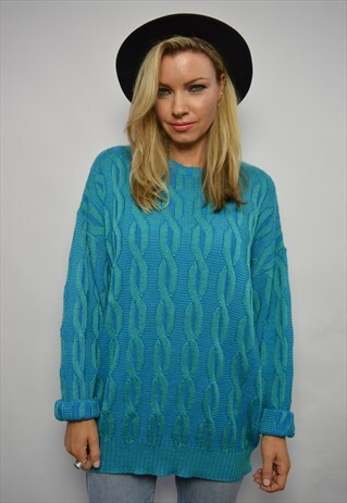90S ST. MICHAEL OVERSIZED BLUE & GREEN ABSTRACT JUMPER RETRO