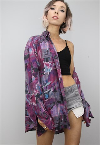 VINTAGE 80S/90S OVERSIZED PATTERNED SILK SHIRT