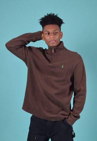 VINTAGE RALPH LAUREN BROWN 1/4 ZIPPED SWEATSHIRT