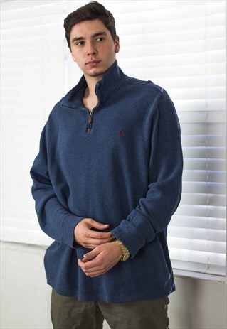 VINTAGE POLO RALPH LAUREN 1/4 ZIP JUMPER LOGO 90S XXL 23.2
