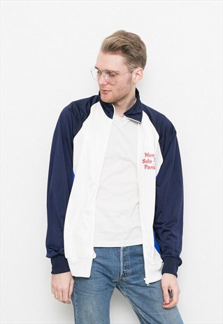 VINTAGE TRACK JACKET WHITE BLUE 90S NYLON UNISEX RETRO SHELL