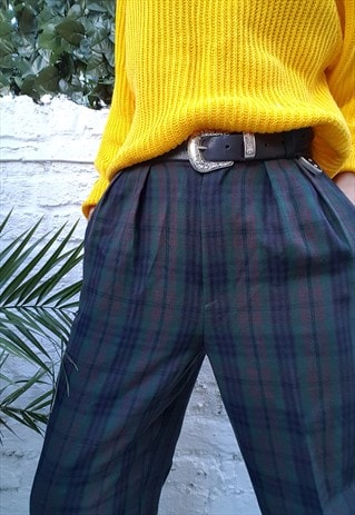 VINTAGE DOROTHY PERKINS HIGH WAISTED TARTAN CHECK TROUSERS