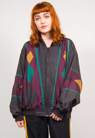 VINTAGE 90'S MULTICOLOUR PATTERN SILK BOMBER JACKET