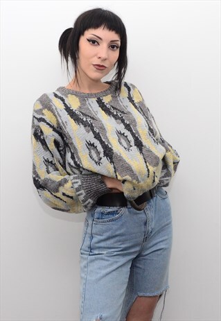 VINTAGE 90'S GRUNGE ABSTRACT PATTERNED SLOUCHY JUMPER