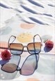 BEIGE ELEGANT SQUARE SIDE METAL DETAIL SUNGLASSES