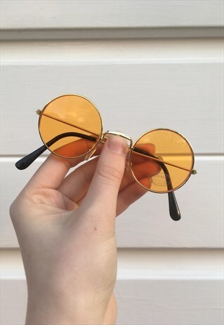 UNISEX 80S STYLE ORANGE CIRCLE JOHN LENNON SUNGLASSES