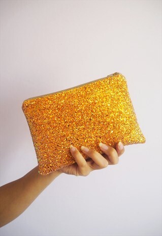 BURNT ORANGE GLITTER MAKEUP BAG