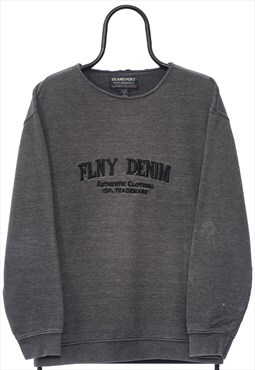 Vintage FLNY Denim Spellout Grey Sweatshirt Mens
