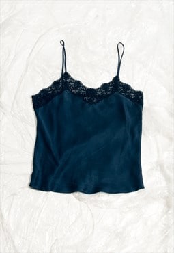 Vintage Y2K Whimsical Top in Blue Silk and Lace
