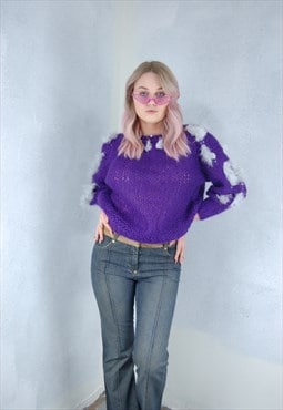 Vintage 90's crochet knitted fluffy knitted jumper in purple