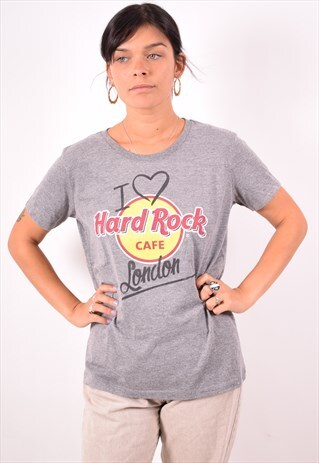 HARD ROCK CAFE WOMENS VINTAGE T-SHIRT TOP LARGE GREY 90S