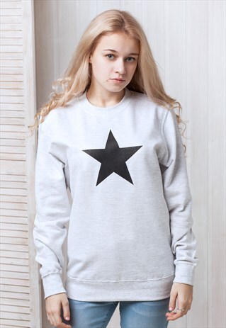 BLACK STAR SWEATSHIRT ABSTRACT GEOMETRIC SKATER GIRL CUTE