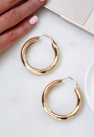 GOLD THICK HOOP EARRINGS