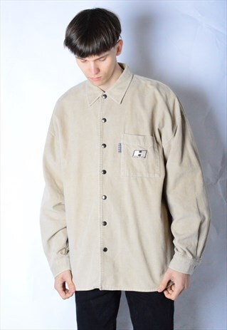 VINTAGE 90S BEIGE CORDUROY EMBROIDERED SHIRT