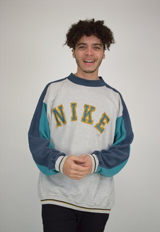 VINTAGE 90'S GREY & BLUE NIKE SWEATSHIRT