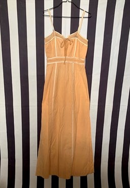 Vintage 70s Boho Pink Maxi Sleeveless Dress with Slit, UK6/8