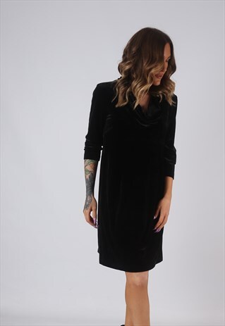 90'S VELVET DRESS PARTY EVENING SHORT MID FITTED UK 14 (DW4C