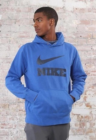 VINTAGE NIKE BIG SPELL OUT LOGO HOODIE BLUE