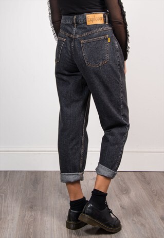 90'S VINTAGE BLACK DENIM MOM HIGH WAIST JEANS