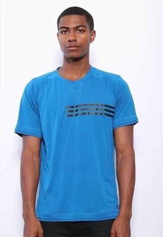 VINTAGE ADIDAS LOGO THREE STRIPE T-SHIRT BLUE
