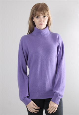 VINTAGE 80S PURPLE CASHMERE POLO TURTLE NECK JUMPER