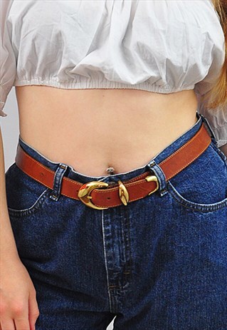VINTAGE GOLD BUCKLE LEATHER BELT