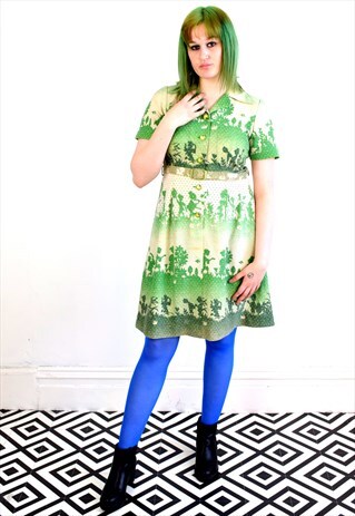 VINTAGE 70'S JAPANESE QUIRKY BOY GIRL CHARACTER PRINT DRESS
