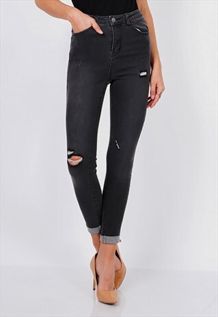 FADED BLACK SKINNY AND HIGHWAISTED RIPPED JEANS