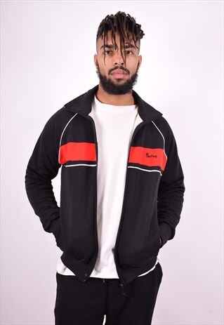 MENS VINTAGE TRACKSUIT TOP JACKET MEDIUM BLACK 90'S
