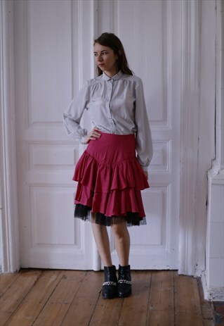 VINTAGE PURPLE POLKA DOT SKIRT WITH TULLE AND FRILL DETAILS