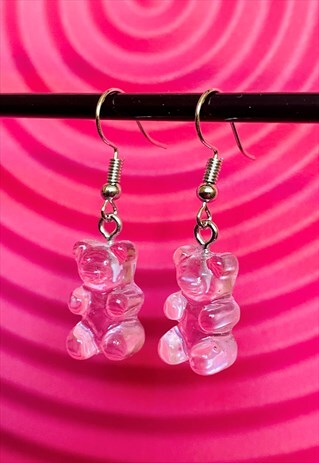 VINTAGE INSPIRED EARRINGS GUMMY BEARS IN PINK WITH SILVER