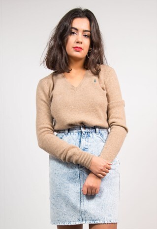 VINTAGE 90'S LIGHT BROWN RALPH LAUREN V-NECK JUMPER