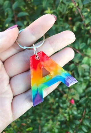 INITIAL KEYRING, RAINBOW KEYRING, RAINBOW GIFT, TIE DYE