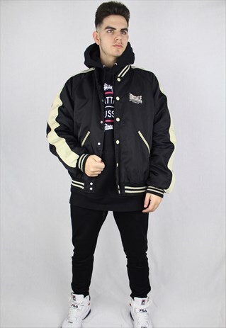 VINTAGE LONSDALE EMBROIDERED BOMBER JACKET IN BLACK