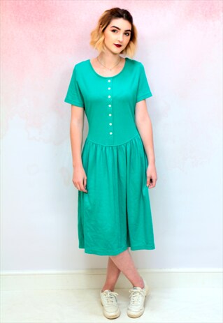 1990S VINTAGE JADE GREEN JERSEY MIDI DRESS