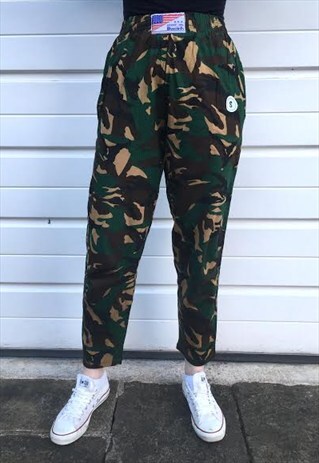 WOMENS GREEN CAMOUFLAGE HIGH WAISTED TROUSERS BOTTOMS ARMY