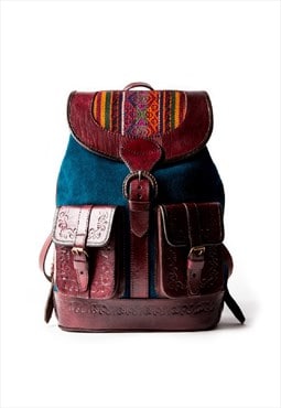 MOCHATA TEAL - Suede and Leather Backpack