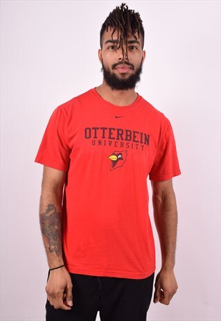 NIKE MENS VINTAGE T-SHIRT TOP MEDIUM RED 90'S