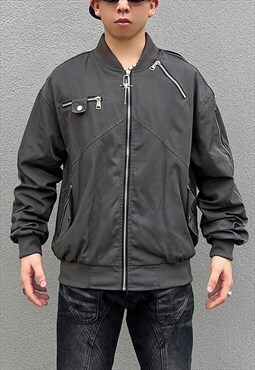 Grey Zip details bomber Baseball jacket 