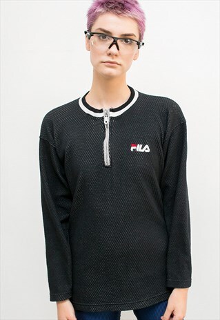 VINTAGE FILA MESH TSHIRT GRAY WOMAN LONG SLEEVE LOGO